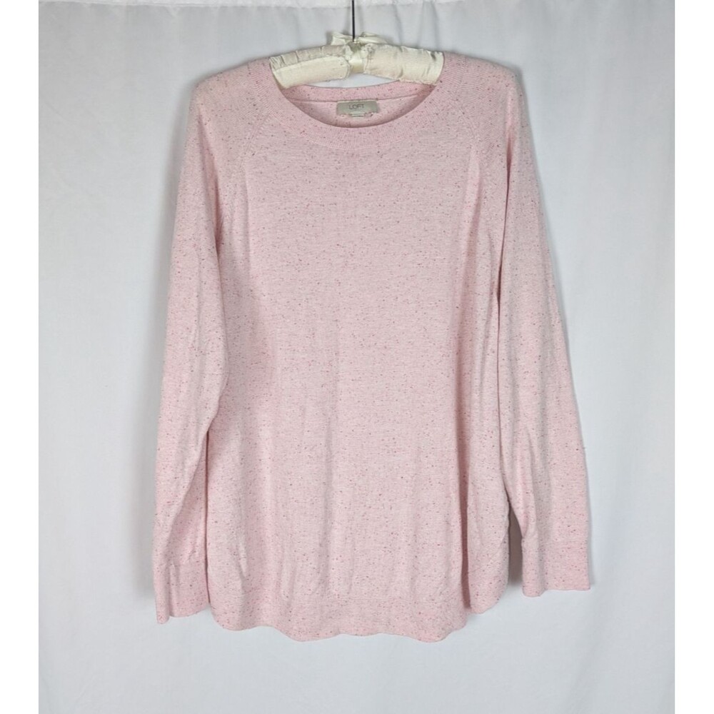 Loft Sweater XL Women's Pink Speckle Print Long Sleeve Over Sized Pull Over Cozy - Picture 2 of 7